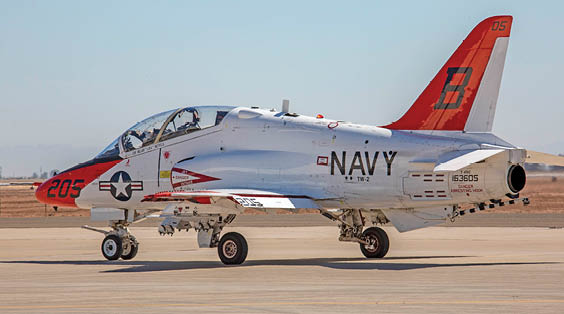 EL CENTRO, Calif. (July 19, 2023) A T-45C Goshawk jet aircraft taxis on the flight line onboard Naval Air Facility (NAF) El Centro, Calif. July 19, 2023. NAF El Centro supports combat training and readiness of the Warfighter. This includes air operations support to operational fleet and training squadrons as well as squadrons from other services (USMC, USA, USAF) and Allies. (U.S. Navy photo by Mass Communication Specialist 3rd Class Aleksandr Freutel)