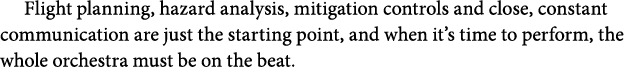 Flight planning, hazard analysis, mitigation controls and close, constant communication are just the starting point, ...