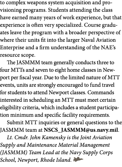 to complex weapons system acquisition and provisioning programs. Students attending the class have earned many years ...
