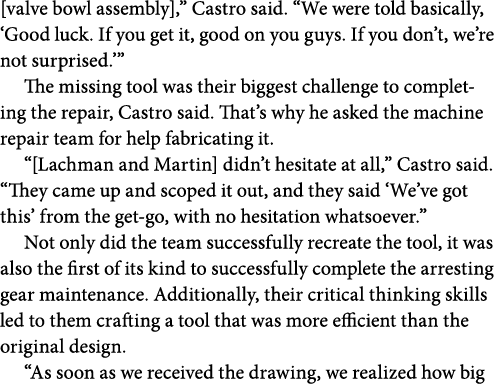 [valve bowl assembly],” Castro said. “We were told basically, ‘Good luck. If you get it, good on you guys. If you don...