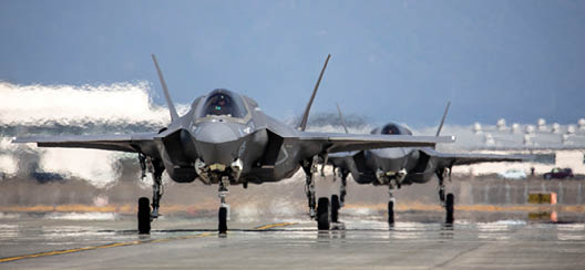 U.S. Marine Corps F-35B Lightning II aircraft with Marine Fighter Attack Squadron (VMFA) 214, Marine Aircraft Group 13, 3rd Marine Aircraft Wing taxi the flight line after arriving at Marine Corps Air Station Iwakuni, Japan, March 8, 2025. VMFA-214, an F-35B squadron from MCAS Yuma, Arizona, deployed to augment MAG-12, 1st MAW under the Unit Deployment Program, which provides U.S.-based units with operational experience in the Indo-Pacific. Their arrival marked the start of the Marine Corps’ transition from the F/A-18 Hornet to the F-35 for rotational deployments to the region. (U.S. Marine Corps photo by Cpl. Samantha Rodriguez)