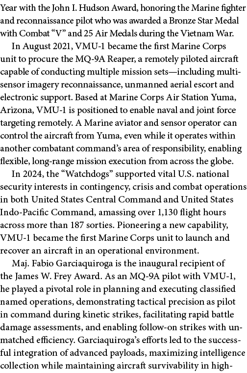 Year with the John I. Hudson Award, honoring the Marine fighter and reconnaissance pilot who was awarded a Bronze Sta...