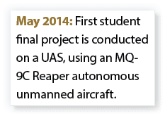 May 2014: First student final project is conducted on a UAS, using an MQ 9C Reaper autonomous unmanned aircraft.