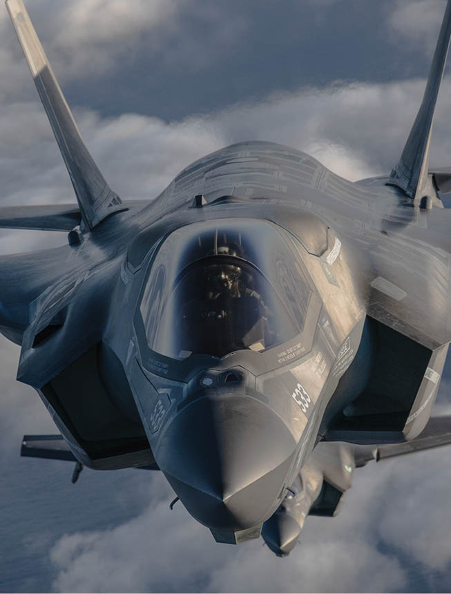 A U.S. Marine Corps F-35B Lightning II assigned to Marine Fighter Attack Training Squadron (VMFAT) 502, Marine Aircraft Group 11, 3rd Marine Aircraft Wing, prepares to enter a formation as part of Project Legacy off the coast of San Diego, March 4, 2025. The Project Legacy flight was a unique opportunity for all aircraft platforms across MAG-11 to fly as one team, practice tight formations, and take part in the documentation of a historical flight. (U.S. Marine Corps photo by Lance Cpl. Jennifer Sanchez)
