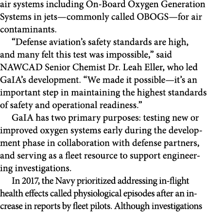 air systems including On Board Oxygen Generation Systems in jets—commonly called OBOGS—for air contaminants. “Defense...