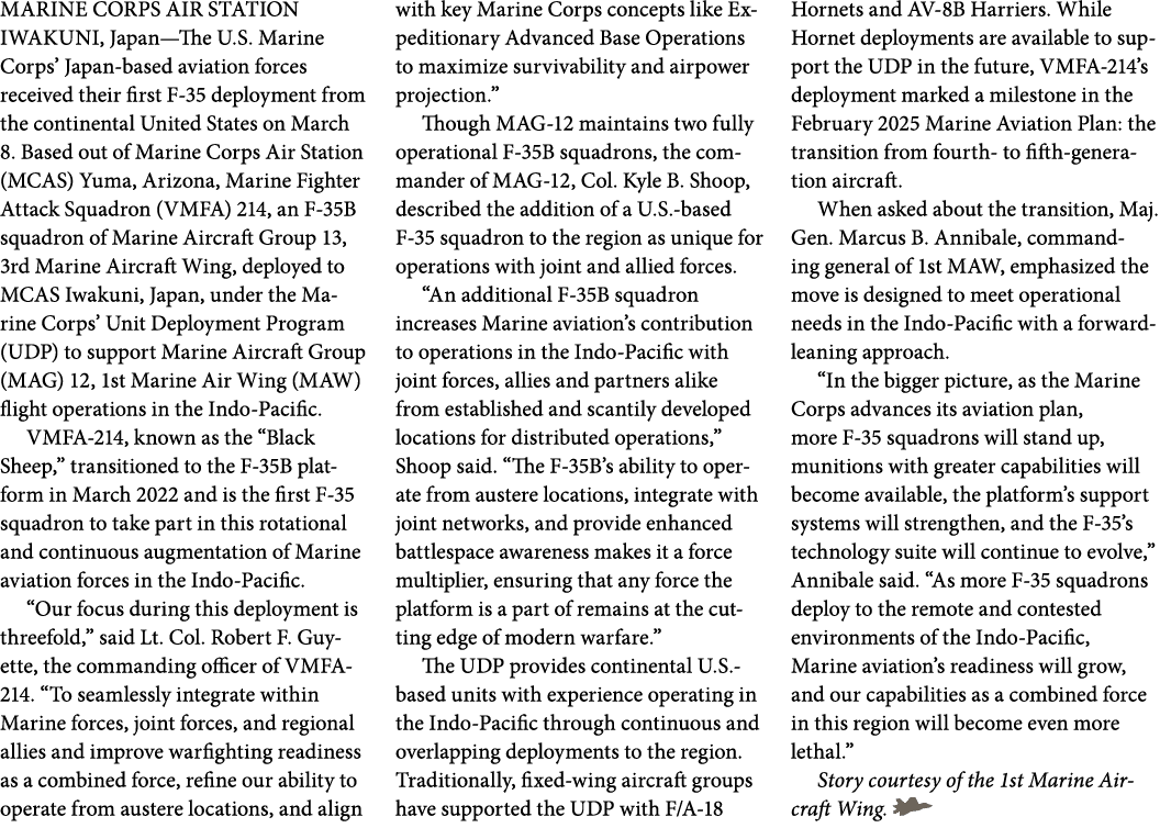 MARINE CORPS AIR STATION IWAKUNI, Japan—The U.S. Marine Corps’ Japan based aviation forces received their first F 35 ...