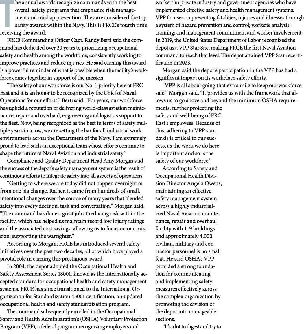 The annual awards recognize commands with the best overall safety programs that emphasize risk management and mishap ...