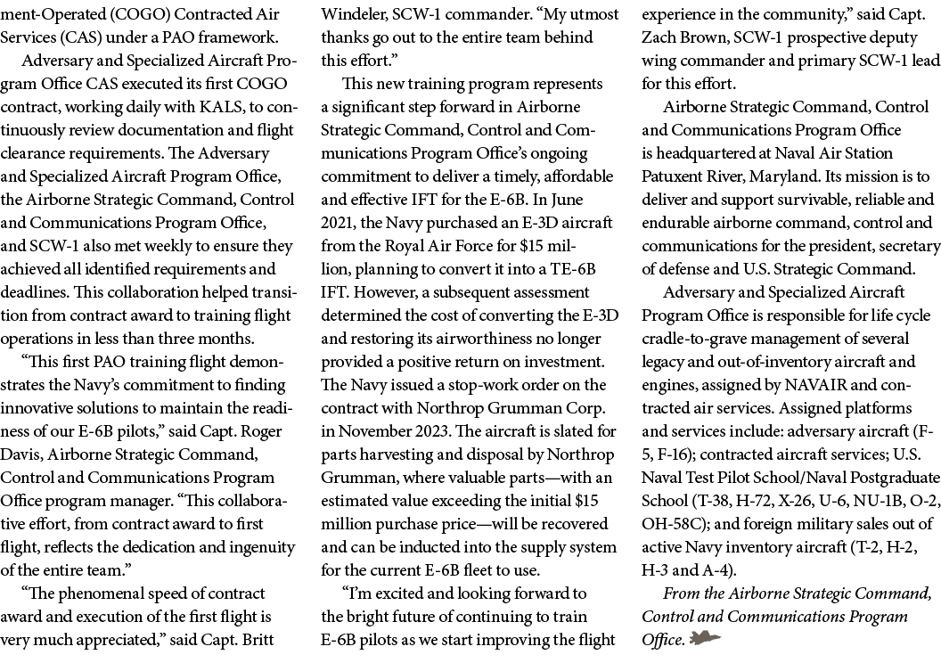ment Operated (COGO) Contracted Air Services (CAS) under a PAO framework. Adversary and Specialized Aircraft Program ...