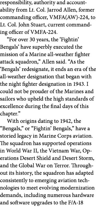 responsibility, authority and accountability from Lt. Col. Jarrod Allen, former commanding officer, VMFA(AW) 224, to ...