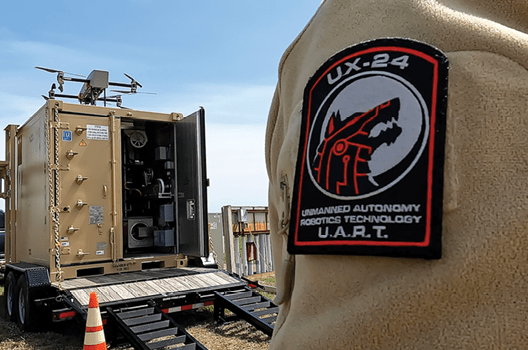 The Tethered Unmanned Aerial Vehicle Experimentation Payload System (TULEPS) is a new test asset that enables rapid testing of unmanned aviation payloads without requiring flight clearances providing extended operational time, secure data transmission, and adaptability for ship- and vehicle-based applications at the Naval Air Warfare Center Aircraft Division. (U.S. Navy photo by Chuck Regner)