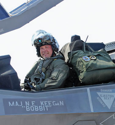 Fleet Readiness Center East (FRCE) F-35 maintenance test pilot Ross Fearon his final F-35B Lightning II flight as an active-duty Marine. Following 20 years of service as a fighter pilot in the Marine Corps, Fearon took on the civilian role of F-35 maintenance test pilot in order to continue serving the nation by helping deliver flight-ready aircraft to the warfighter. (Courtesy photo)