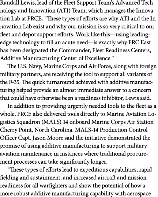 Randall Lewis, lead of the Fleet Support Team’s Advanced Technology and Innovation (ATI) Team, which manages the Inno...