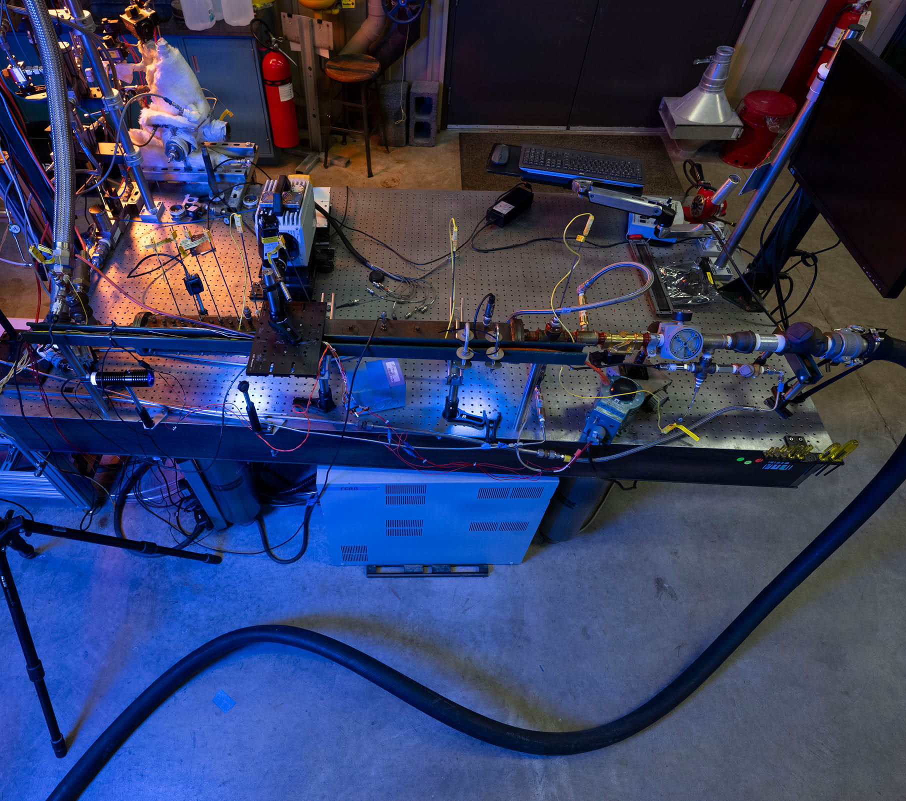 Featured is an optically-accessible solid-fuel slab burner at the U.S. Naval Research Laboratory’s (NRL) Combustion Lab in Chesapeake Beach, Maryland, Jan. 15, 2026. Researchers and engineers at NRL use an optically-accessible solid-fuel slab burner to perform combustion experiments at conditions relevant to solid-fuel ramjet flight. (U.S. Navy photo by Jonathan Sunderman)