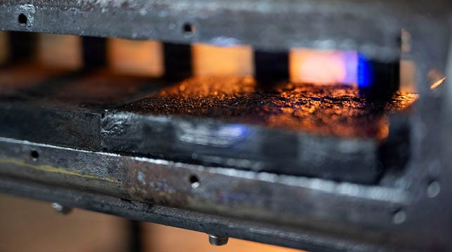 Featured is a carbon black composite fuel slab within an optically-accessible solid-fuel slab burner combustion chamber at the U.S. Naval Research Laboratory’s (NRL) Combustion Lab in Chesapeake Beach, Maryland, Jan. 15, 2026. Researchers and engineers at NRL use an optically-accessible solid-fuel slab burner to perform combustion experiments at conditions relevant to solid-fuel ramjet flight. (U.S. Navy photo by Jonathan Sunderman)