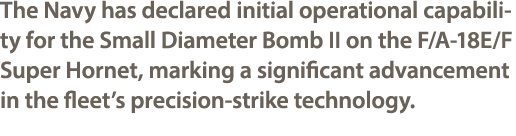 The Navy has declared initial operational capability for the Small Diameter Bomb II on the F/A 18E/F Super Hornet, ma...